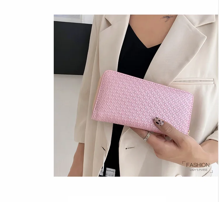 Romantic Pink Woven Plaid Pattern Wallet Wedding Bridal Solid Color Toted Fashion Purse Woman Party Banquet Cocktail Prom Bag