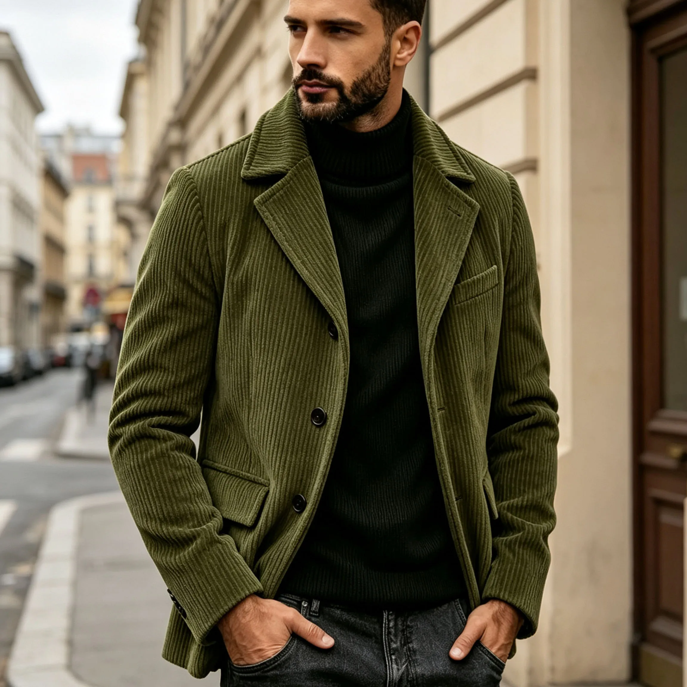 Men's Corduroy Suit Jacket Vintage Notched Lapel Single Breasted Loose Fit Casual Blazer High Quality Fashion Sport Coat Busines 2
