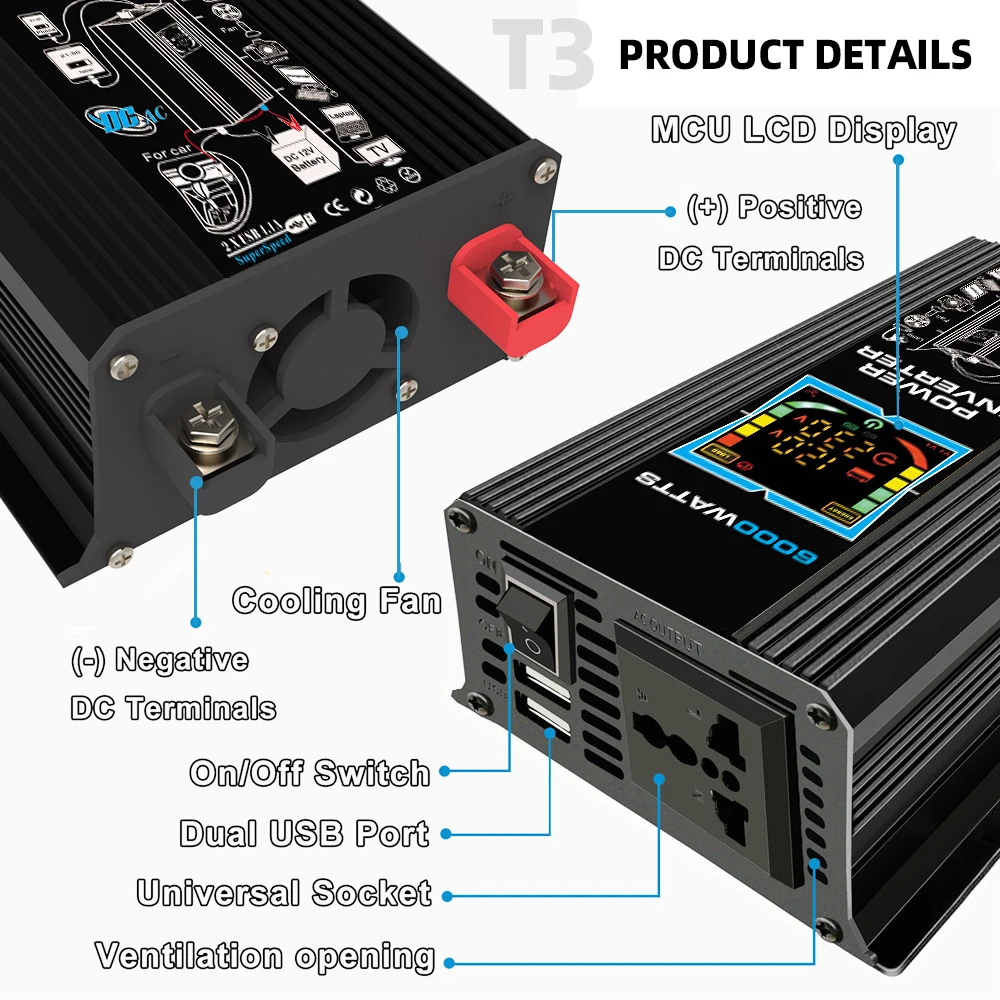 6000W Solar Series System Combination Inverter Controller Solar Panel 12V to 220V/110V Smart Charge Discharge Camping For Car RV