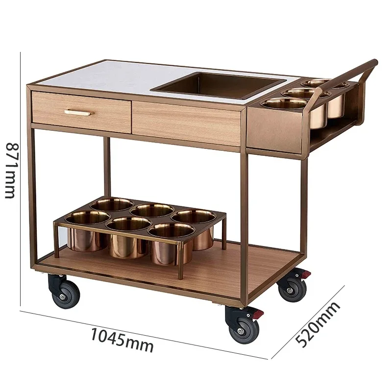 Luxury Rose Gold Mobile Wine Cart Modern Design Drinks Bar Trolley with Ice Tray Bucket Drawer for Home Kitchen Dining Room 3