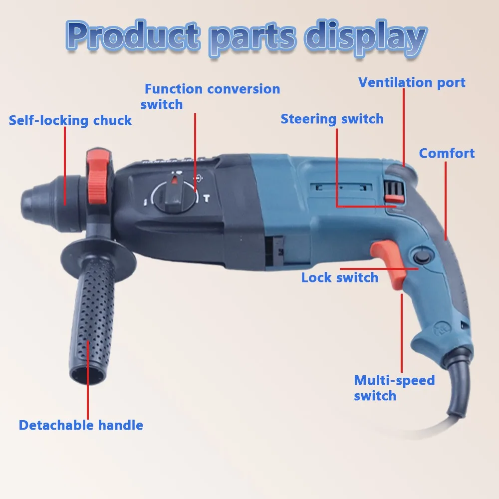 High Power Electric Hammer Round Handled Concrete Three in One Impact Hammer Lig