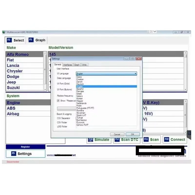 2024 New Multiecuscan V4.8 For Fiat/Chrysler/Dodge/Jeep/Suzuki Scanner Software 4.8+ ELM327+Flat adapter Registered Unlimite