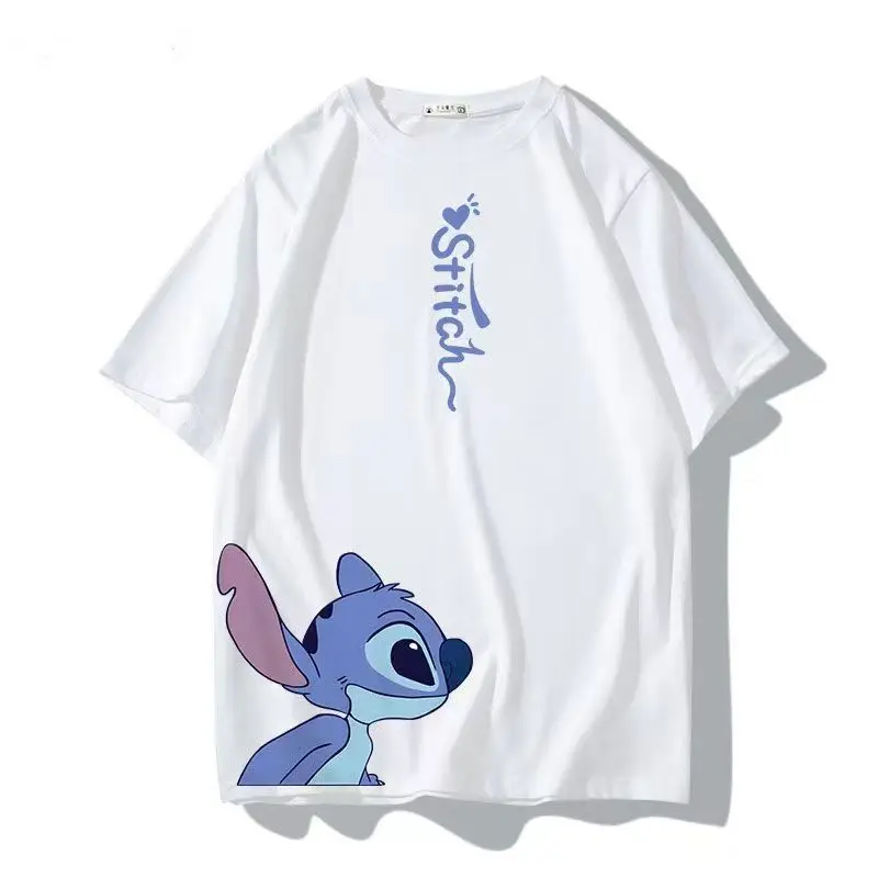 ديزني الكرتون نمط لطيف غرزة طاقم الرقبة تي شيرت زوجين ارتداء الصيف الرجال والنساء الإبداعية الإضافية قصيرة الأكمام فئة قميص أعلى