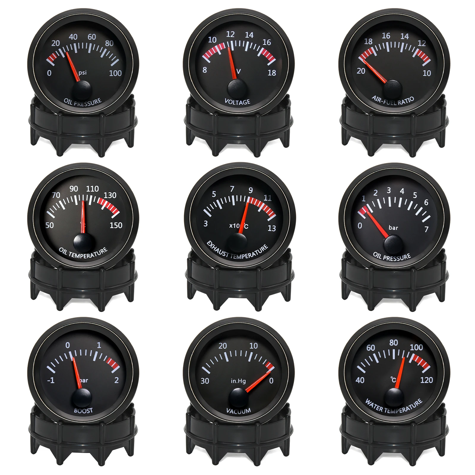 

2" 52MM Gauge 12V Car Water Temp Oil Temp Gauge Oil Press Volts Gauge Air Fuel Ratio Boost Exhaust Temp Meter Vacuum Boost BAR
