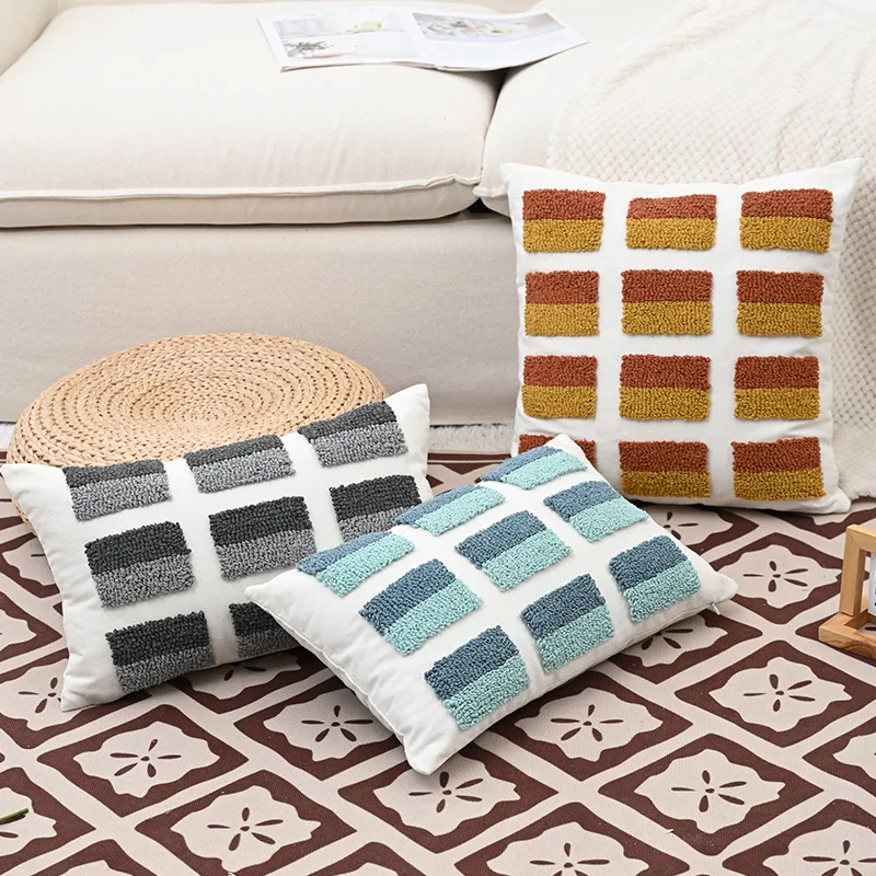 

Bohemian Striped Tufted Chenille Pillow Cover Beige Modern Luxury Sofa Cushion Case Home Decor