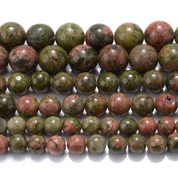 Natural Unakite Stone Beads Round Flower Green Spacer Beads for Jewelry Making DIY Bracelet Necklace Accessories 4 6 8 10 12MM
