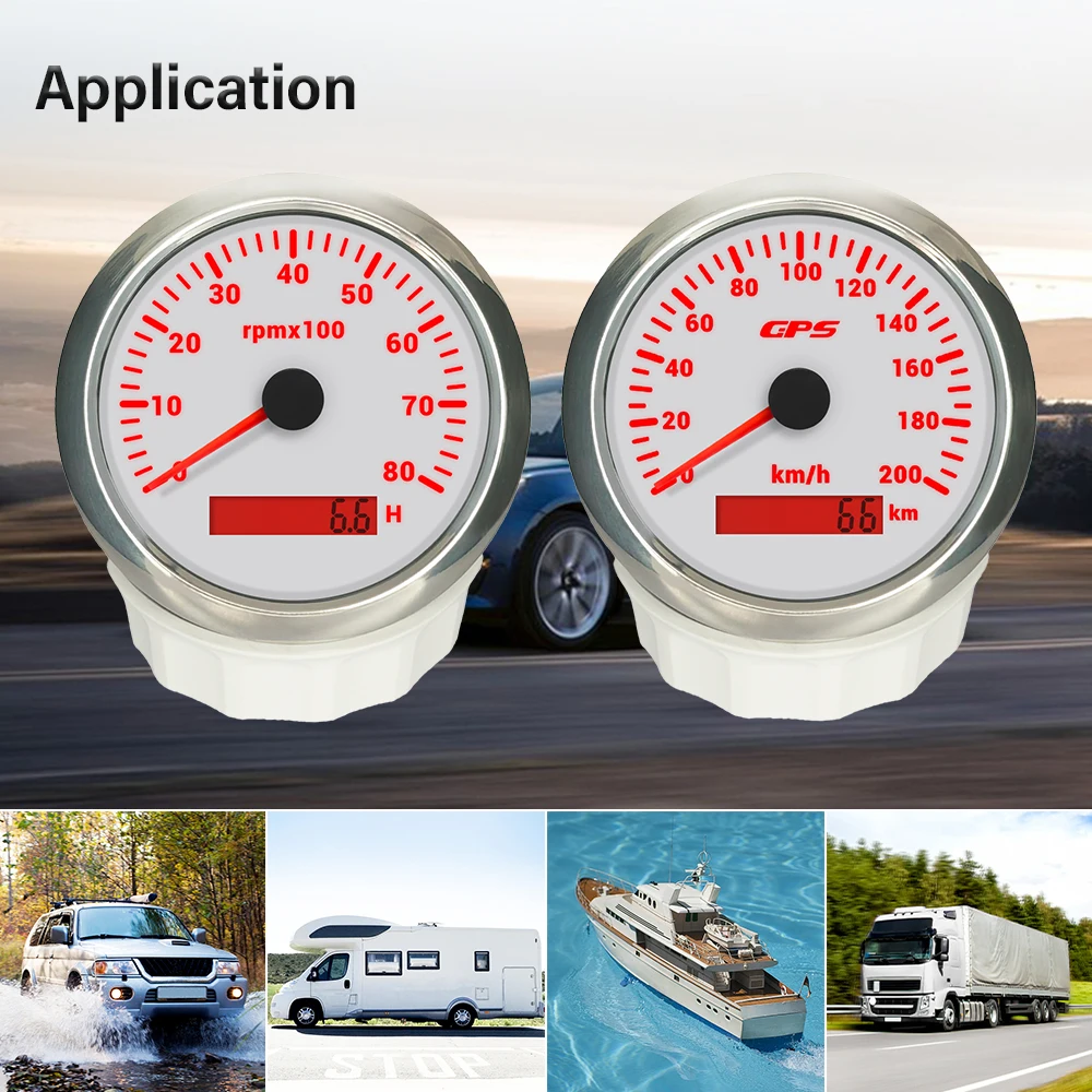 ELING 85mm GPS Speedometer 30K 60K 120K 200K with Tachometer 3K 4K 6K 8K RPM with 7Colors Backlight 12V 24V for Car Boats SUV