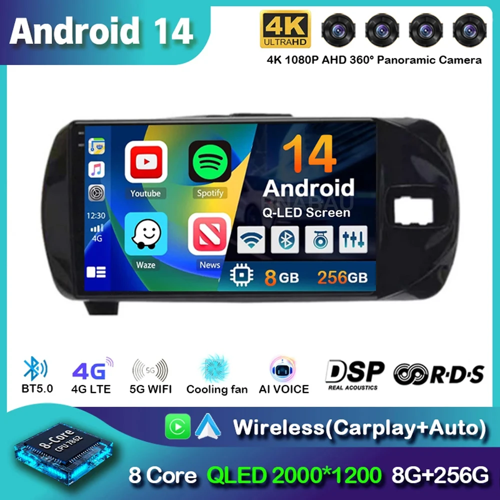 Android 14 Carplay For Toyota Vitz 3 XP130 2014 2015 2016 2017 2018 2019 Car Radio Multimedia Video Player Navigation GPS Stereo