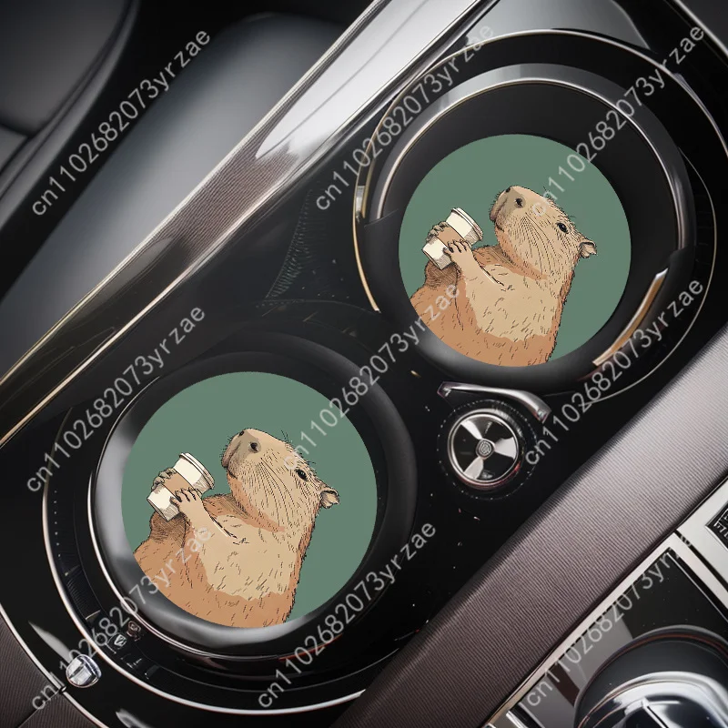 

Capybara Coffee Car Coasters 2pcs Absorbent Anti Slip Car Coasters Scalding Waterproof Easy Clean Car Interior Accessories