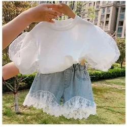 Kids Girls Clothes Set Summer Girl Cotton Short-sleeved Tops T-shirt + Denim shorts 2pcs Girl Outfits Baby Girls Clothing