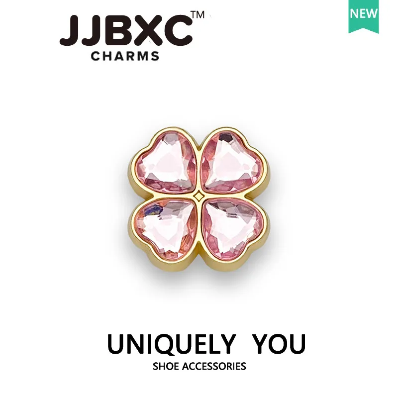 Metal JJBXC charm Hole Shoes Accessories Pink Pearl Four-leaf Clover Chain Butterfly Flower  Shoes Decorations