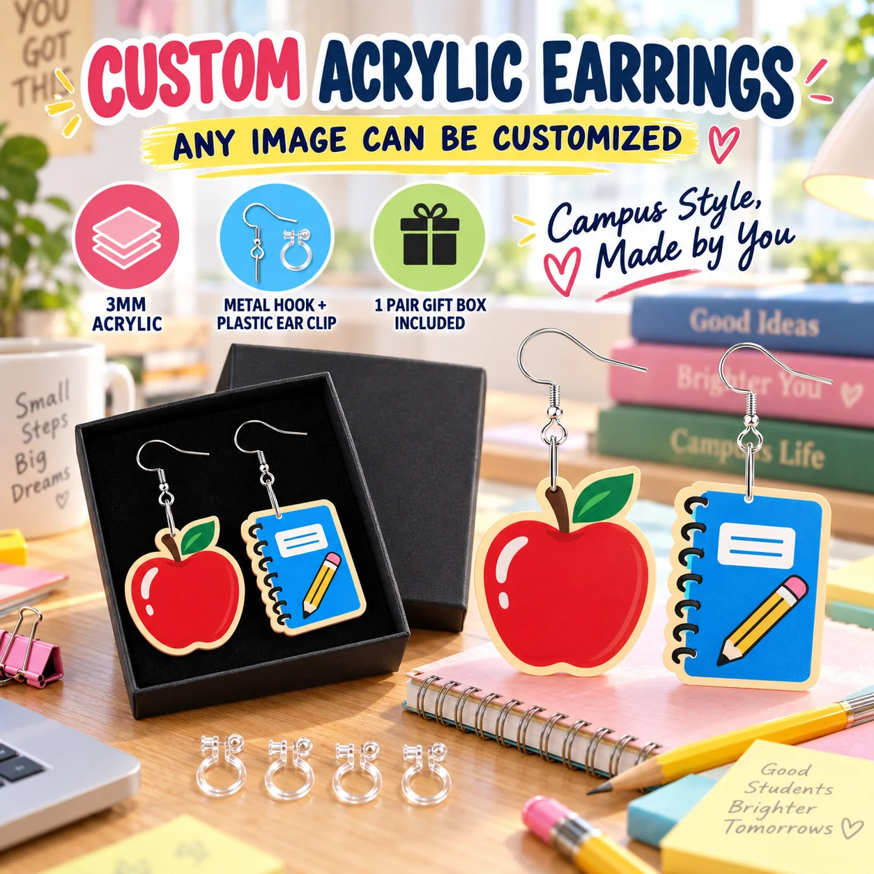 Personalized Custom Acrylic Earrings Custom Cartoon Pet Portrait Any Graphic Pattern Fashion Ear Jewelry Gift for Girl Ladies