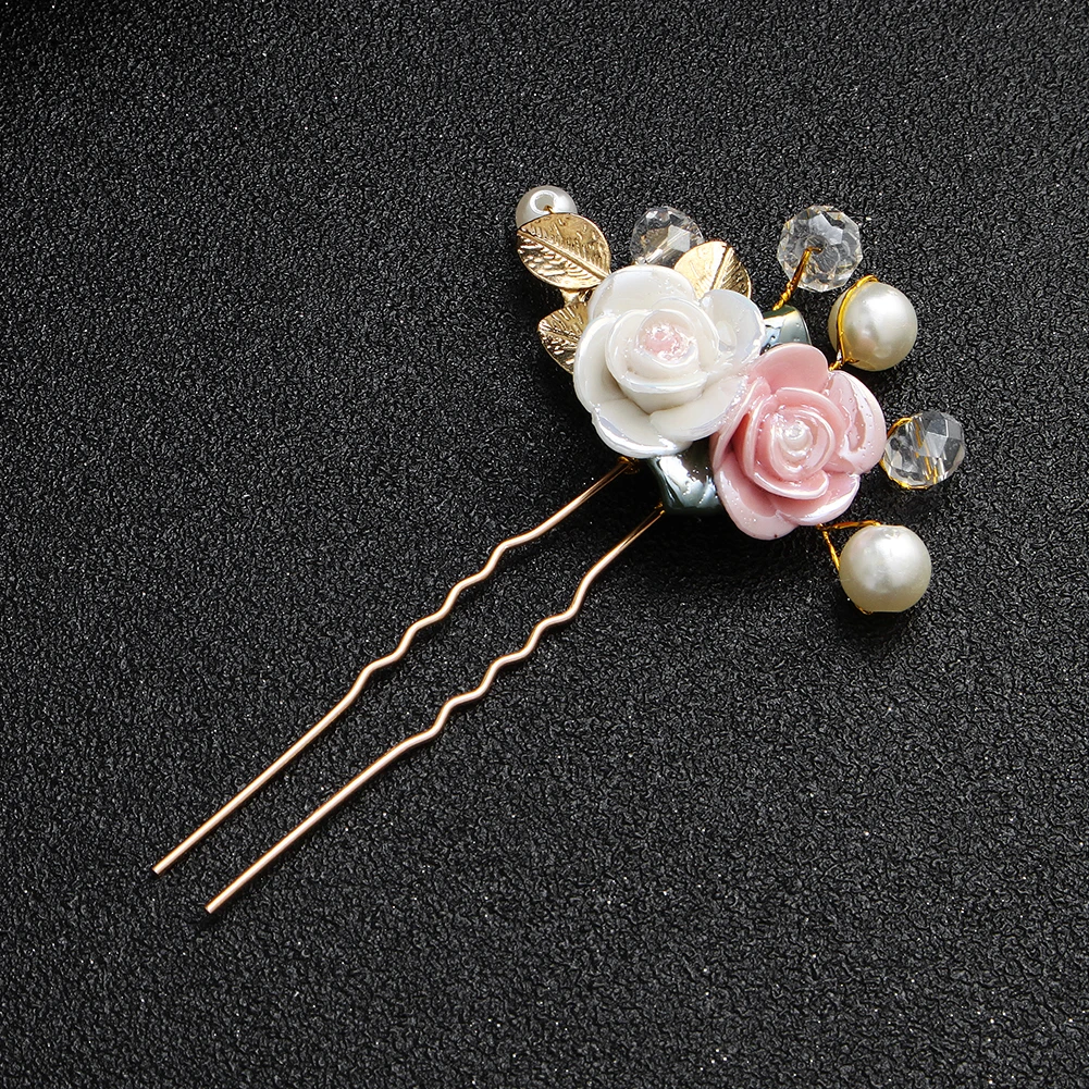 Perle U-förmige Haarspange Gabel Haarschmuck Kopfschmuck Kopfbedeckung Geschenk Hochzeit Braut Haarschmuck Strass Haarnadeln – Detail 5