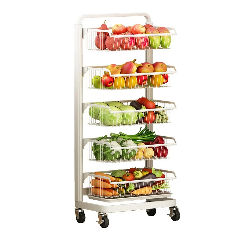 

Space aluminum kitchen vegetable rack floor-to-ceiling multi-layer fruit rack trolley fruit and vegetable storage basket small