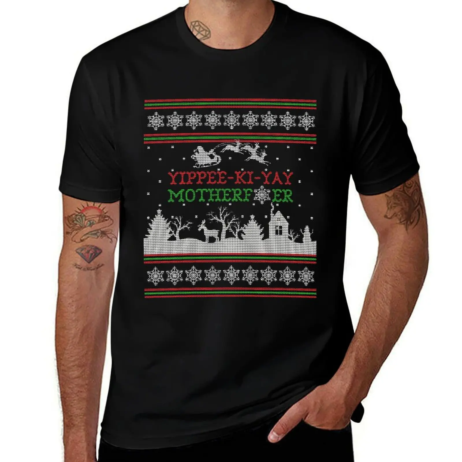 Die Hard Yippee-Ki-Yay Ugly Christmas Sweater T-Shirt Basic Breathable Solid Color T-Shirt