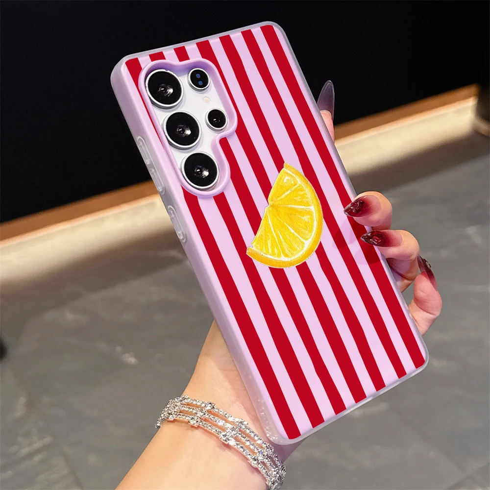 Gestreifter Zitronen-Case für Samsung Galaxy S21 S25 S24 S23 Ultra S22 Plus FE A56 A55 A54 A36 A35 A34 5G Einfache Farbblockierung Hülle – Detail 11