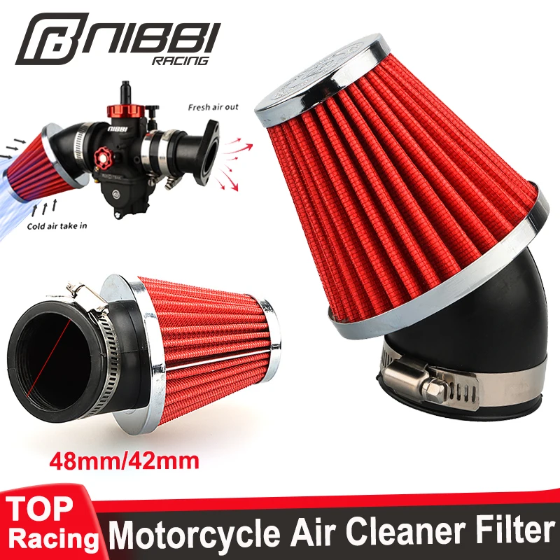 NIBBI Motorcycle Air Filter 42/48mm Air Cleaner PE PWK Carburetor 45 Degree Bend Air Intake Filters Pipe Modified Parts