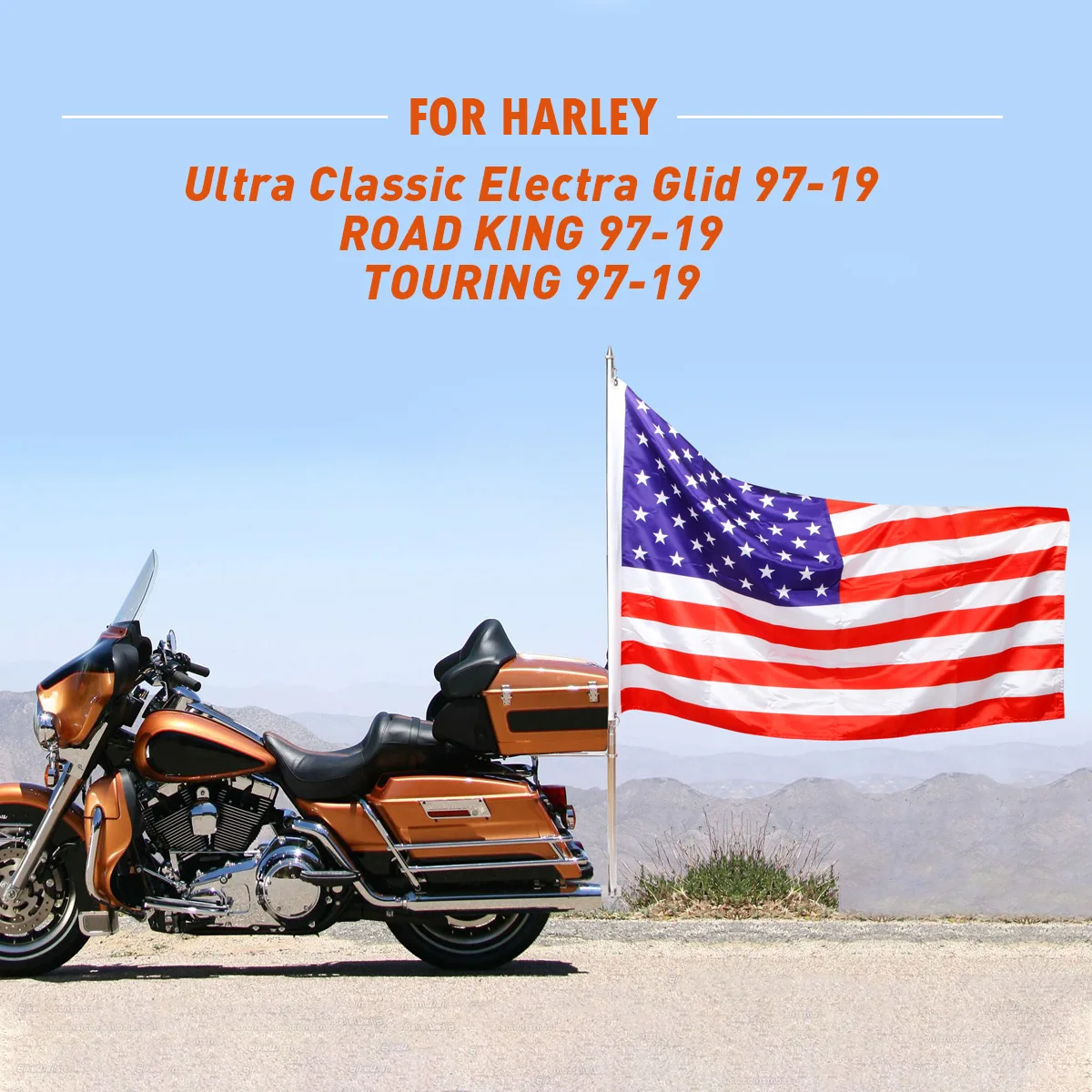 

Motorcade Rear Flag Pole Luggage Mount Fit For Harley Touring FLHR Dyna Softail