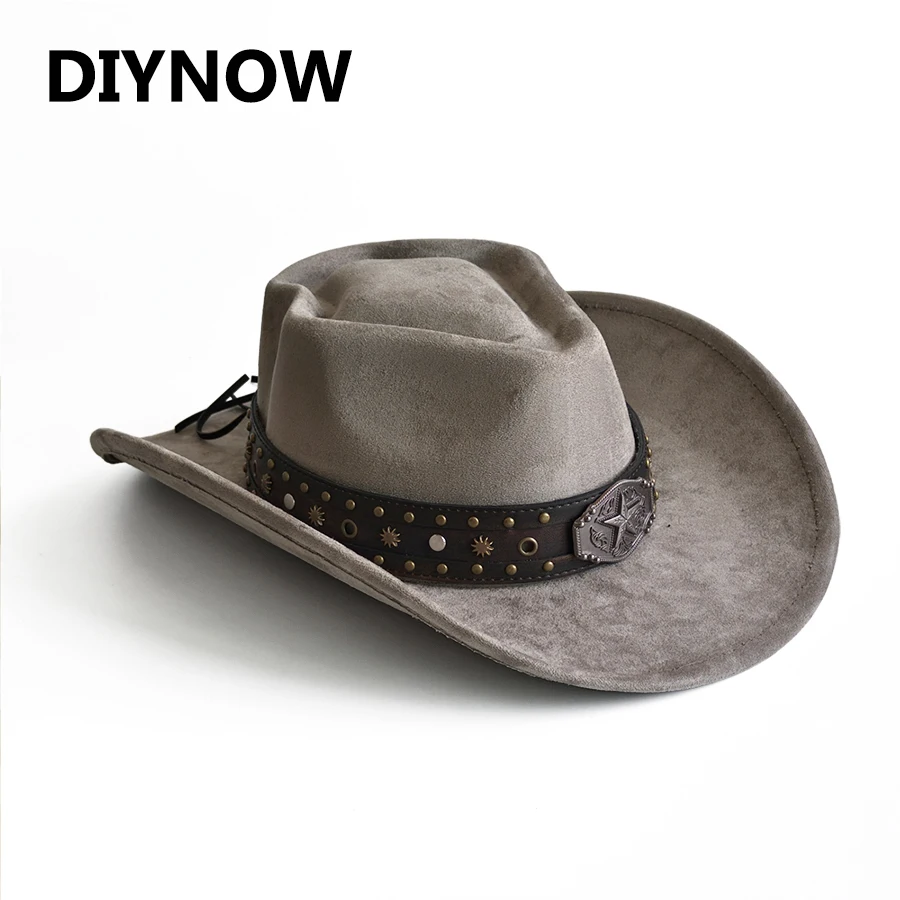 Unisex Arrow Crown Suede Cowboy Hat Vintage Western Style Wide Brim Cowgirl Hat Soft Felt Fedora Hat for Men Women Outdoor