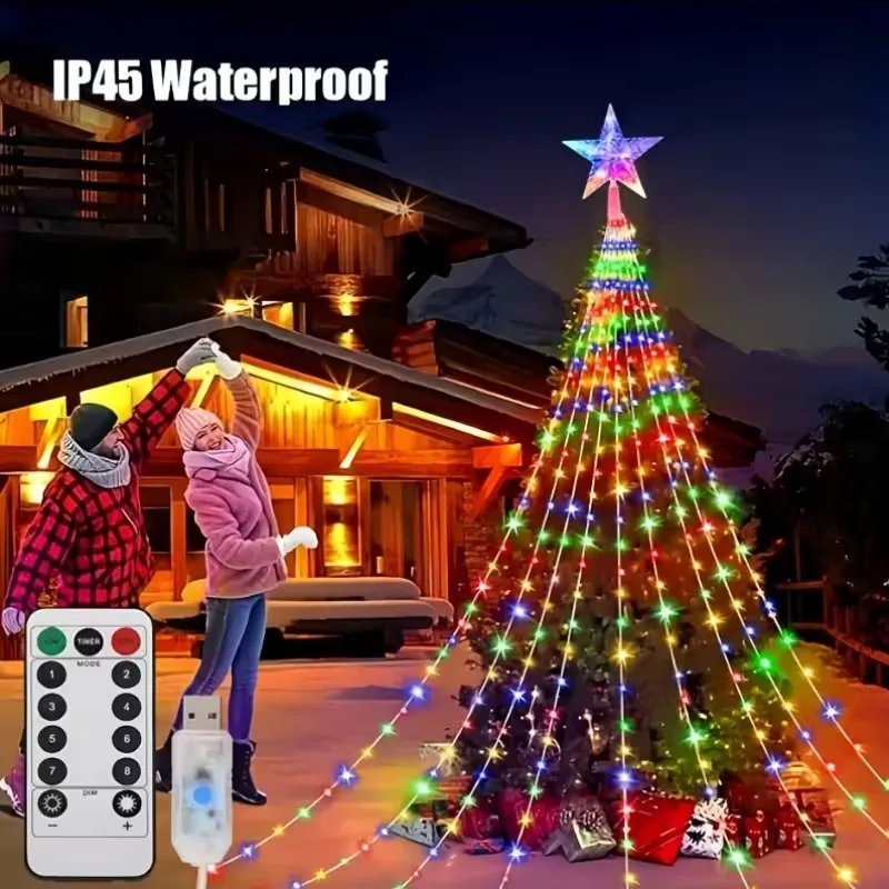 عيد الميلاد LED شجرة ستار شلال ضوء سلسلة ديكورات للباحة للعام الجديد أضواء خارجية ملونة لإعداد عطلة