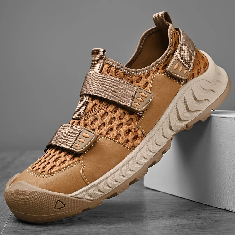 

2025 модная брендовая мужская повседневная обувь с сеткой, летние дышащие мужские туфли-оксфорды, уличная походная обувь на износостойкой подошве