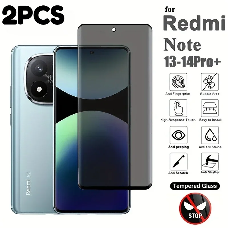 

2Pcs Full Cover Anti Peeping Tempered Glass Film Glossy Surface for Redmi Note 14 13 Pro Plus 11 12 13 Pro 10 Pro Glass