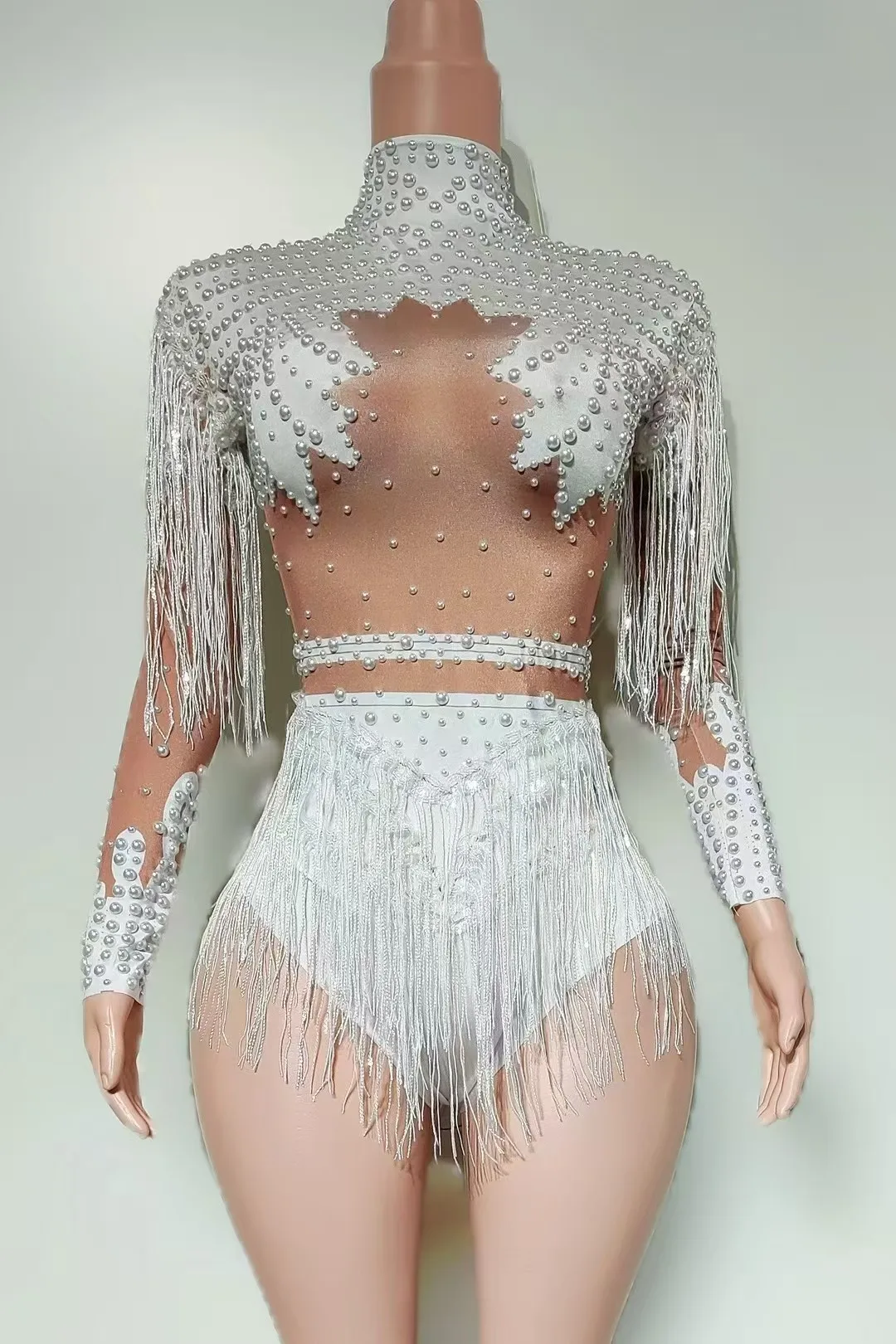 

Women Sparkly Rhinestone Seguin Tassel StretchBodysuits 2025 New Arrival Birthday Party Nightclub Stage Performance Costume A720