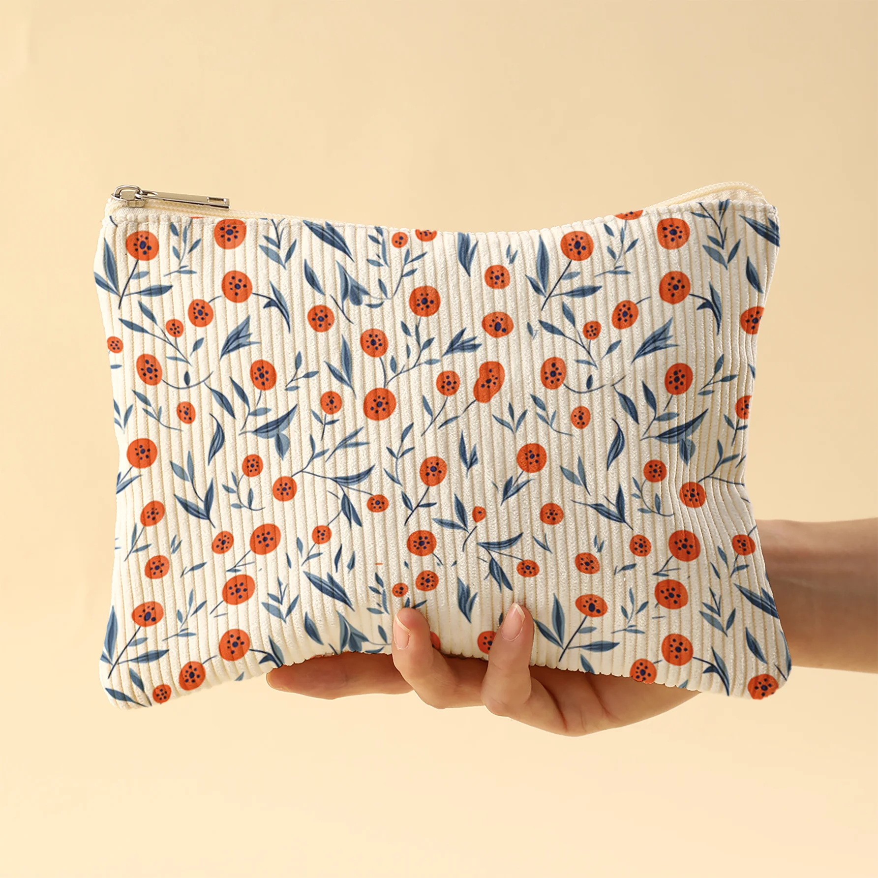 Corduroy Makeup Bag Suitable for Foundation/Eyeshadow Palettes & Lipstick Holder, Smooth-Zipper Fits for Vanity Clutter