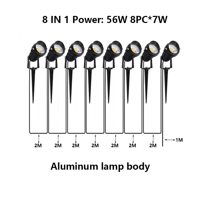 2 Meter Draht Garten leuchten wasserdicht LED Rasen lampe 2-4-6-8 in 1 14 w42w56w Landschafts dekoration Spike Scheinwerfer dc24vac110v220v