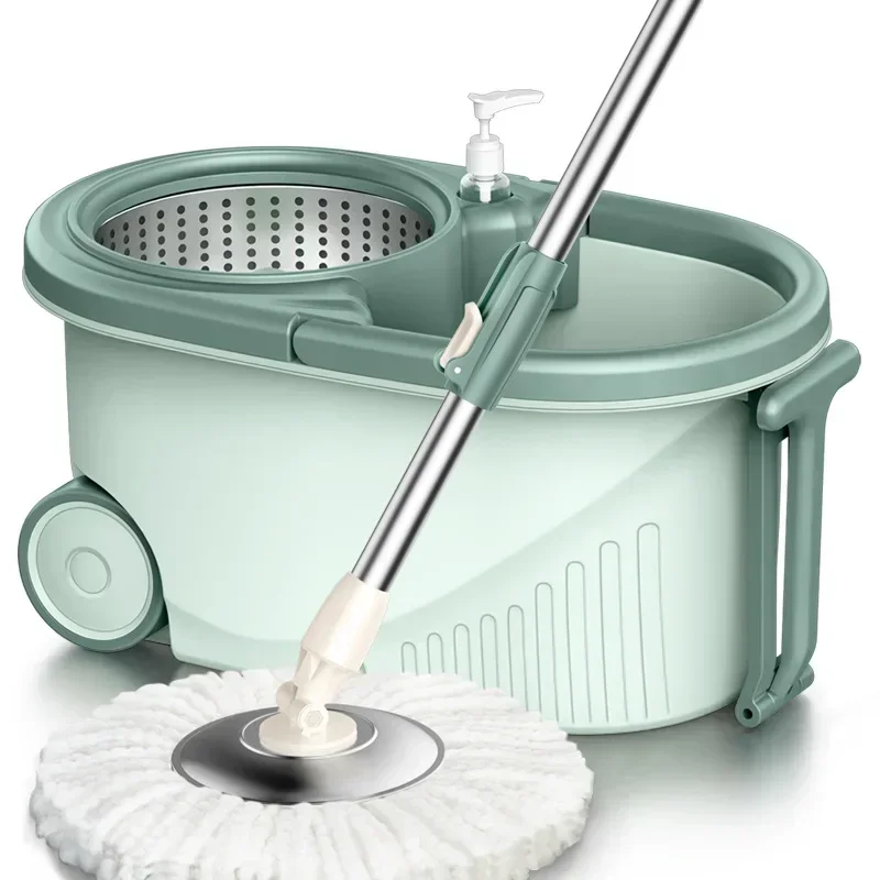 Trapeador que ahorra trabajo con rotación automática, cubo de fregona mágica perezosa con agua y atornillado manos libres, juego de limpieza de cubo de fregona de microfibra