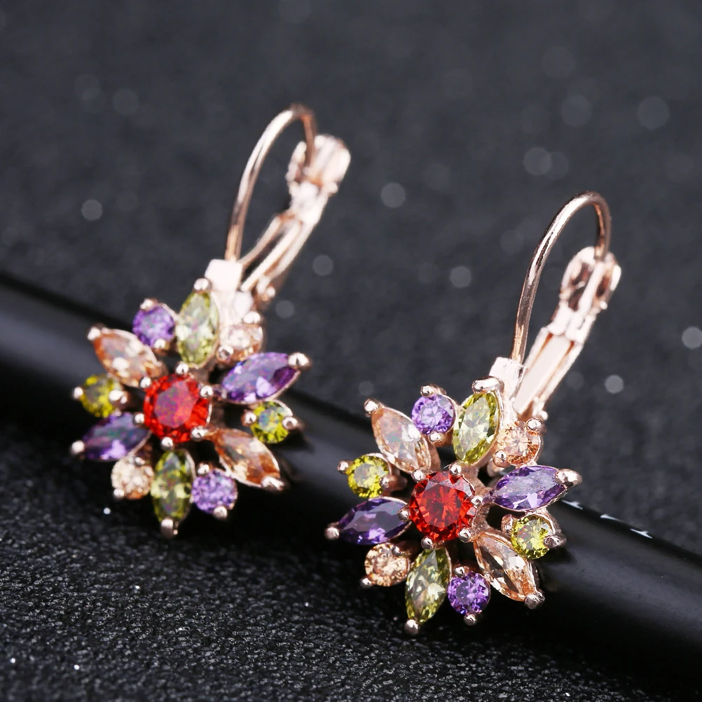 

Colorful Zirconia Stud Earrings Crystal Dangler Fashion Jewelry Unique Accessories for Women Girls Party Gifts
