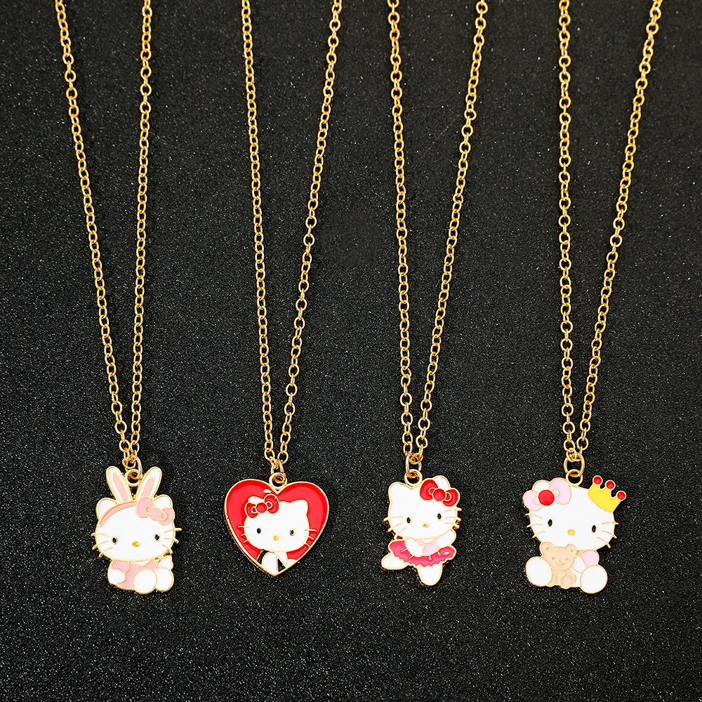 Sanrio Cute Hello Kitty Pendant Necklace 4 Creative Anime Peripheral Metal Costume Jewelry Exquisite Birthday Gift