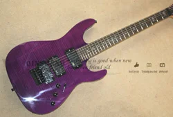 Classic electric guitar, purple guitar flamed maple veneer, vibrato bridge, rosewood fingerboard skull inlay, black button