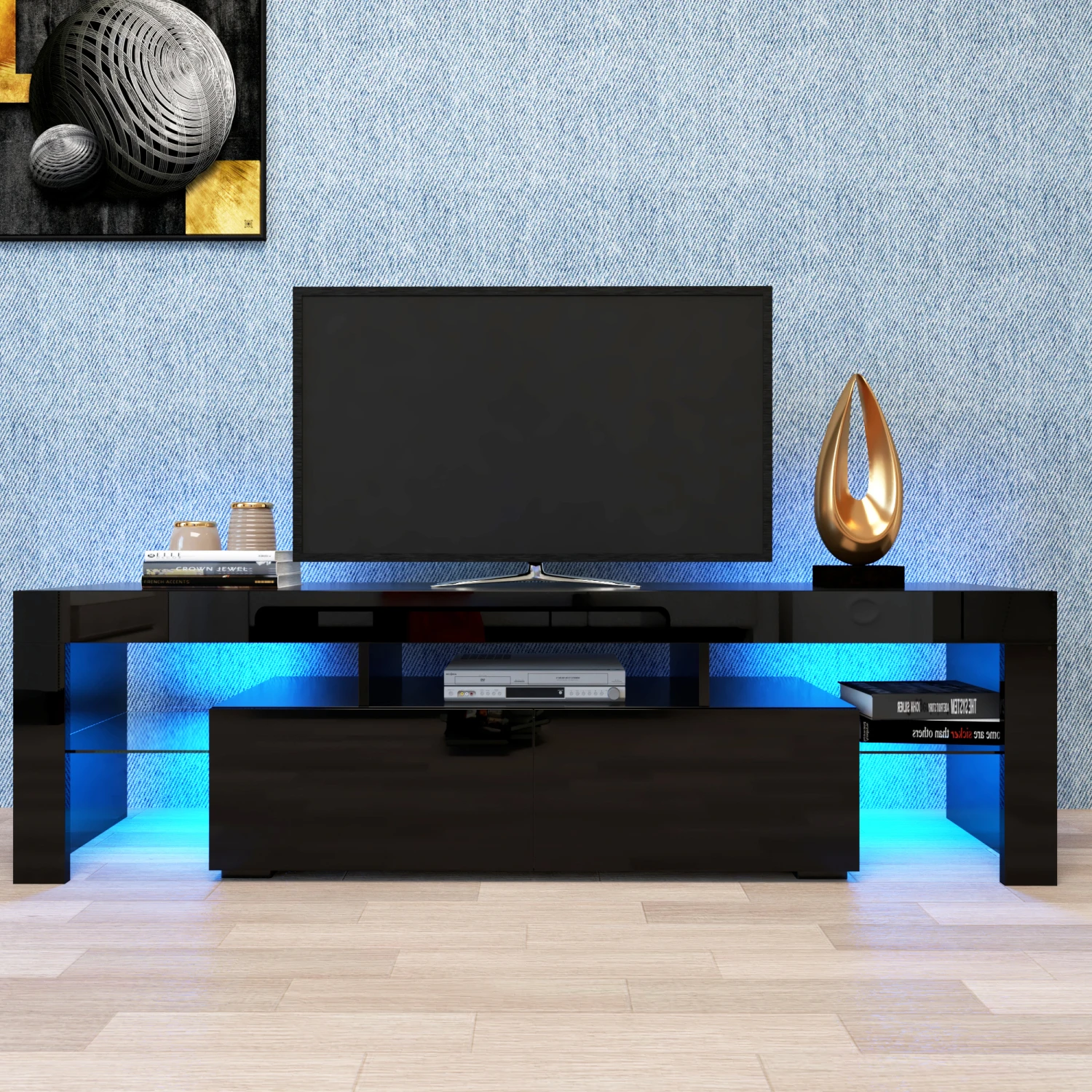 

Modern Black TV Stand, LED TV Stand with 20 Colors and Remote Control Lights