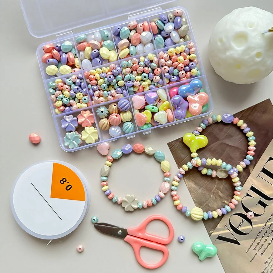

Kids Colorful Loose Beads DIY Bracelet Necklace Making Kit Jewelry Accessories Material Pack Handmade Craft Full Set