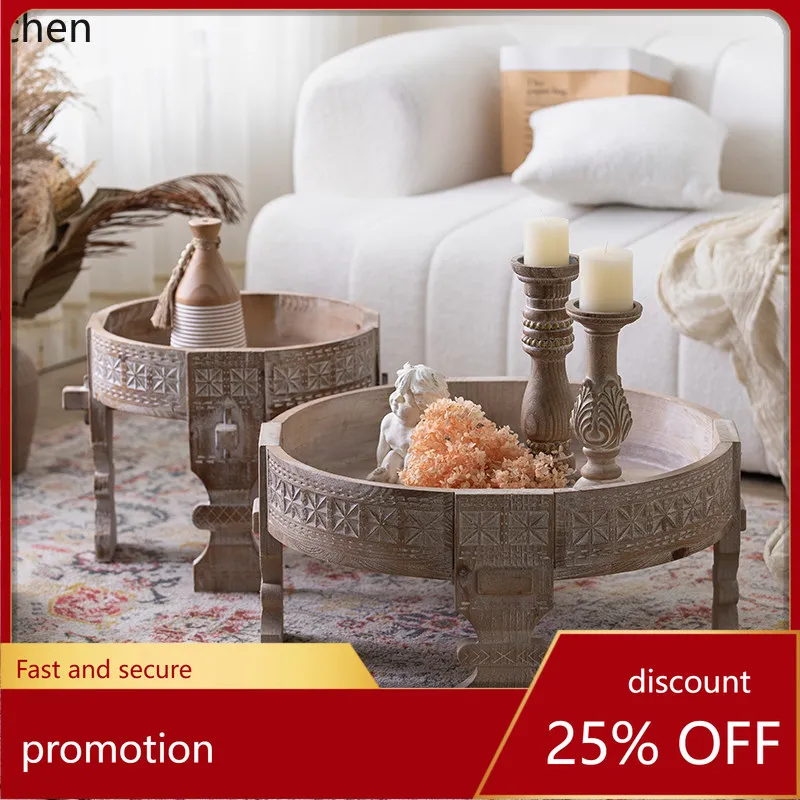 

HXL Vintage Coffee Table, Fully Assembled, Artistic Hand-Carved, Round Side Table for B&Bs