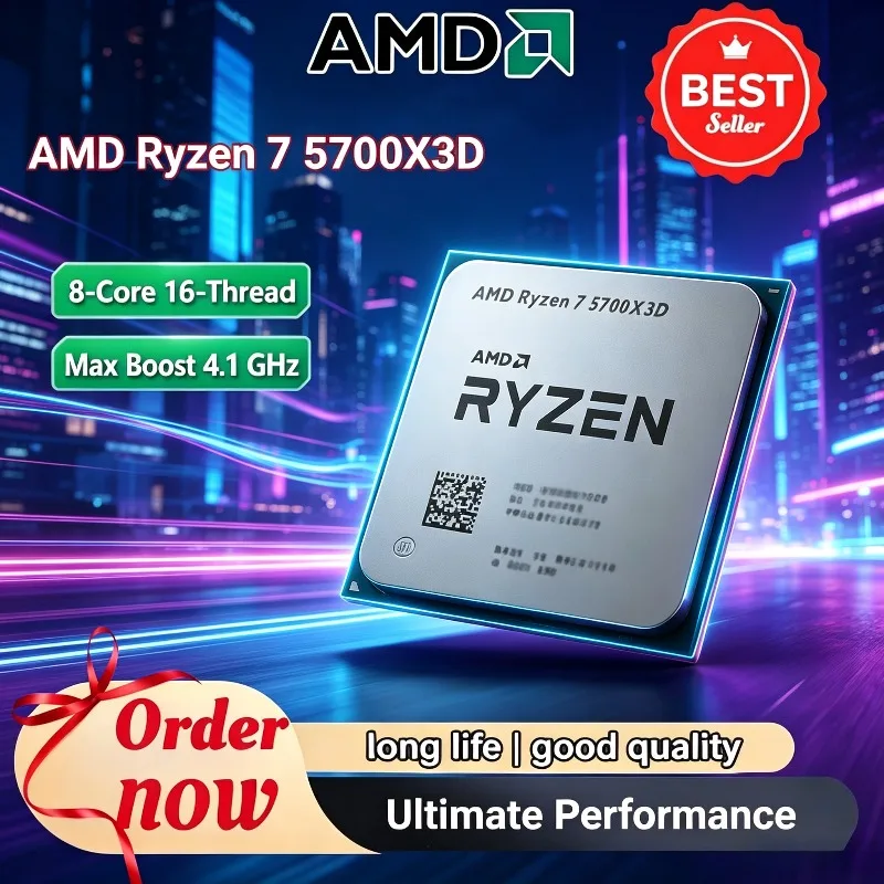 대량 CPU AMD Ryzen 7 5700X3D 8코어 16스레드 3GHz 기본 속도 4.1GHz 부스트 속도 105W AM4 DDR4 X570/B550 칩셋용 Ryzen 5000 시리즈 썸네일 7