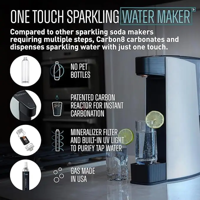 Sparkling Water Maker Machine - Home Soda Stream Machine, Screw-In CO2 Carbonator, Countertop Water Mineralizer