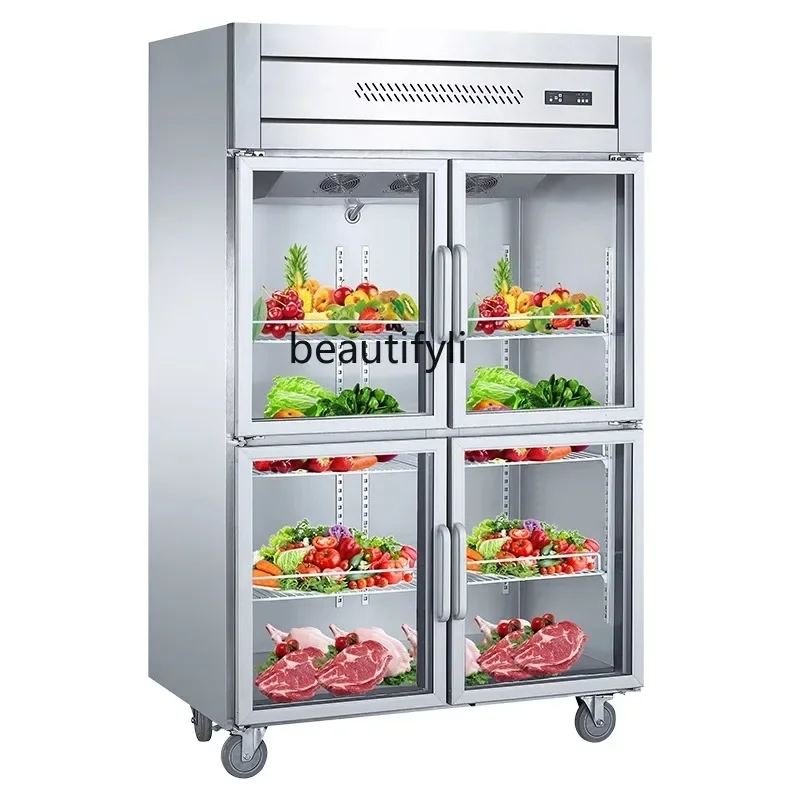

FGVetrina commerciale con porta in vetro a 4 porte espositore verticale da cucina in acciaio inossidabile congelatore refrigerat