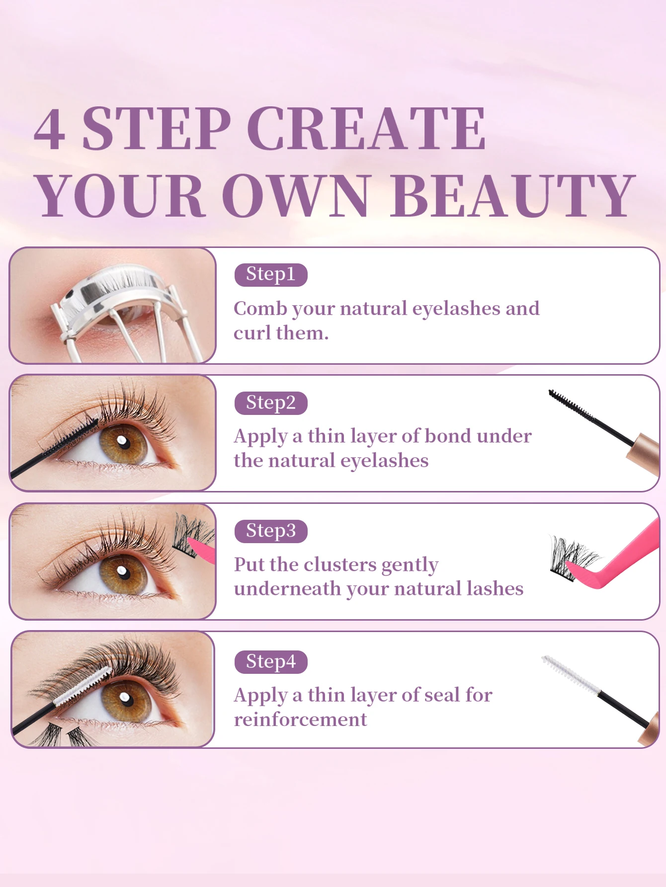 DIY-Wimperncluster-Set, großes Fassungsvermögen, mit Wimpernbindung und Versiegelung, Wimpernpinzette, flauschiges Wimpernverlängerungsset zum Selbermachen zu Hause