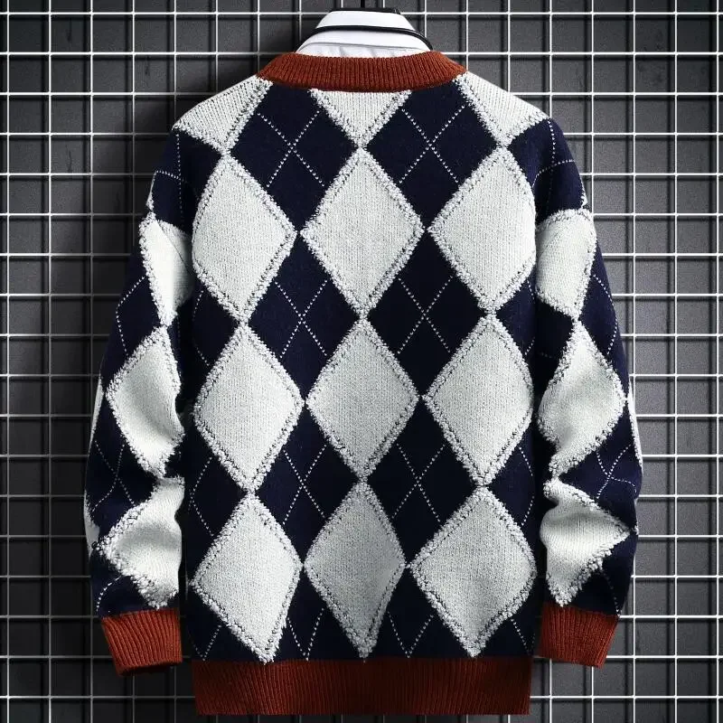 Pull Homme 2024 Autumn Winter Luxury Argyle Sweater Men Clothing New Fashion Streetwear Soft Warm Knit Cashmere Pullovers Man