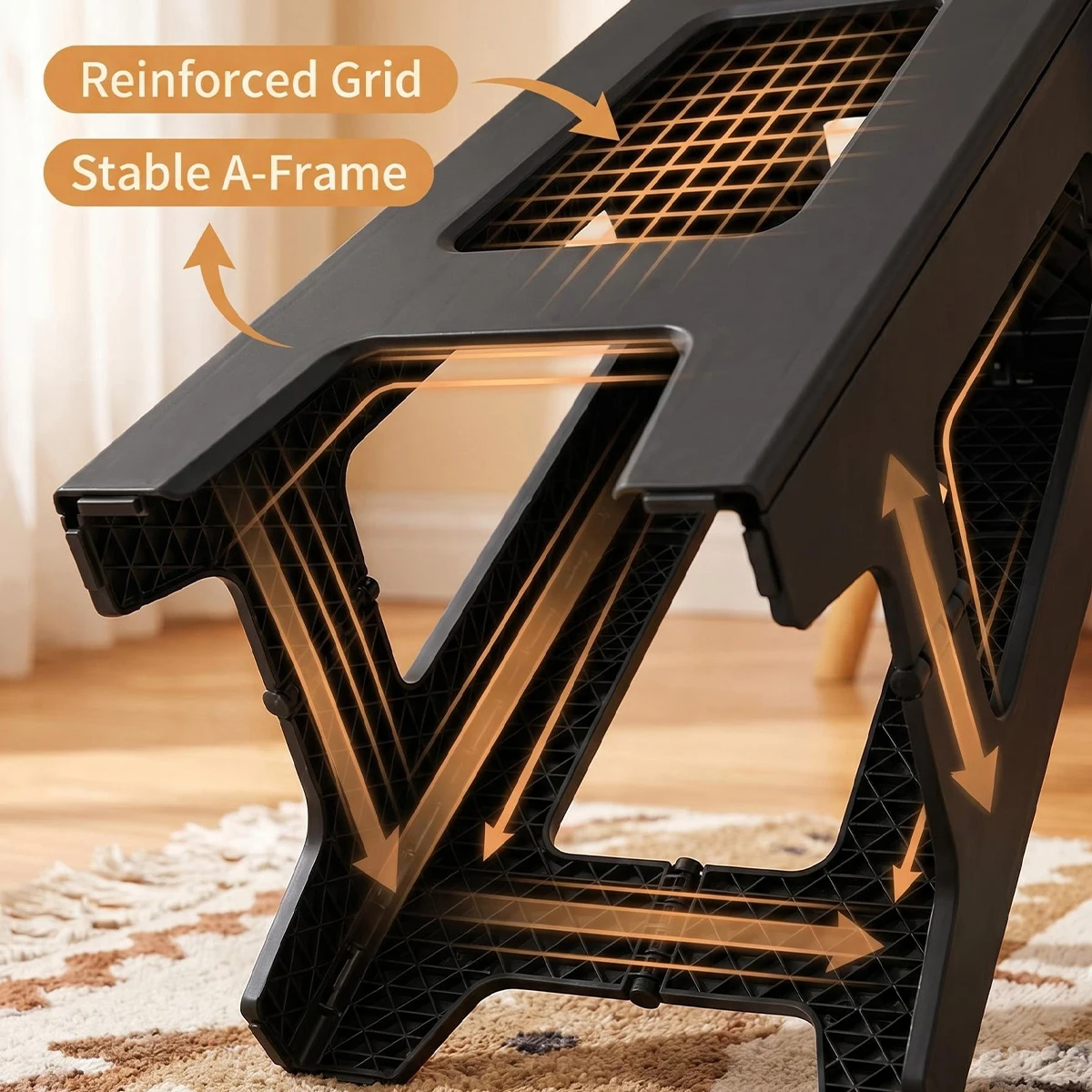 Foldable Stool Chair, 17.5inch Tall Folding Seat , Plastic Foldable Stool for Sitting, Portable Compact Folding Chair for Home Outdoor Camping, Black image 5