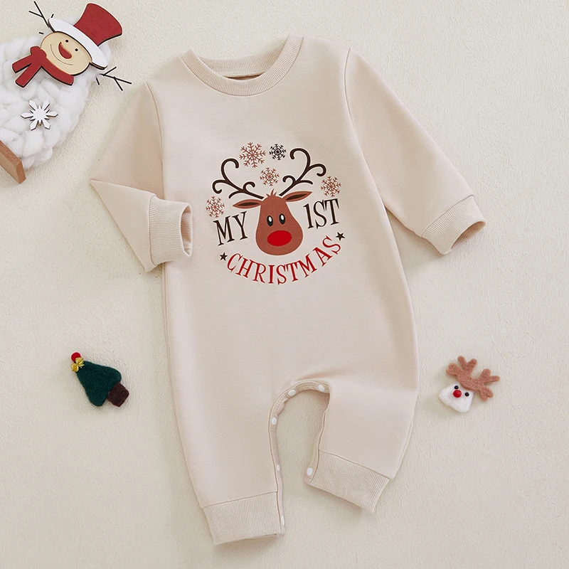 

Infant Unisex Hoodies Rompers Winter Outfits Reindeer Patterned s Festive Long Sleeve Autumn Playsuits for Newborns