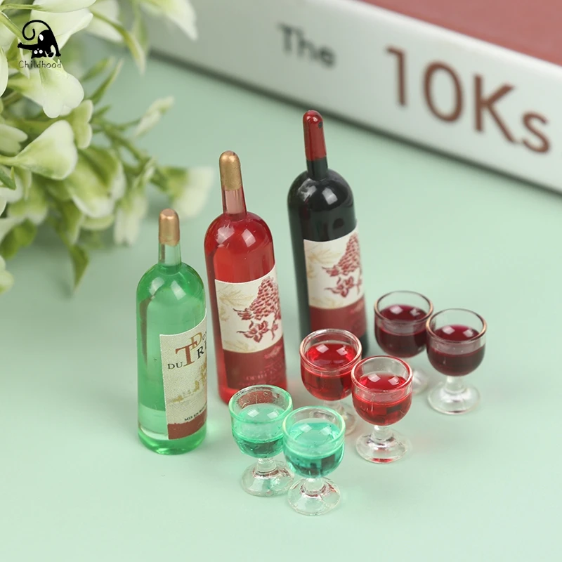 1/12 Miniature Wine Bottles With cup Kitchen Accessories Simulation Drinks Model Toys For Doll House Decoration