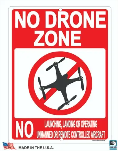 No Drone Zone Sign 9x12 Metal Launching Landing Operating Remote Control Drones