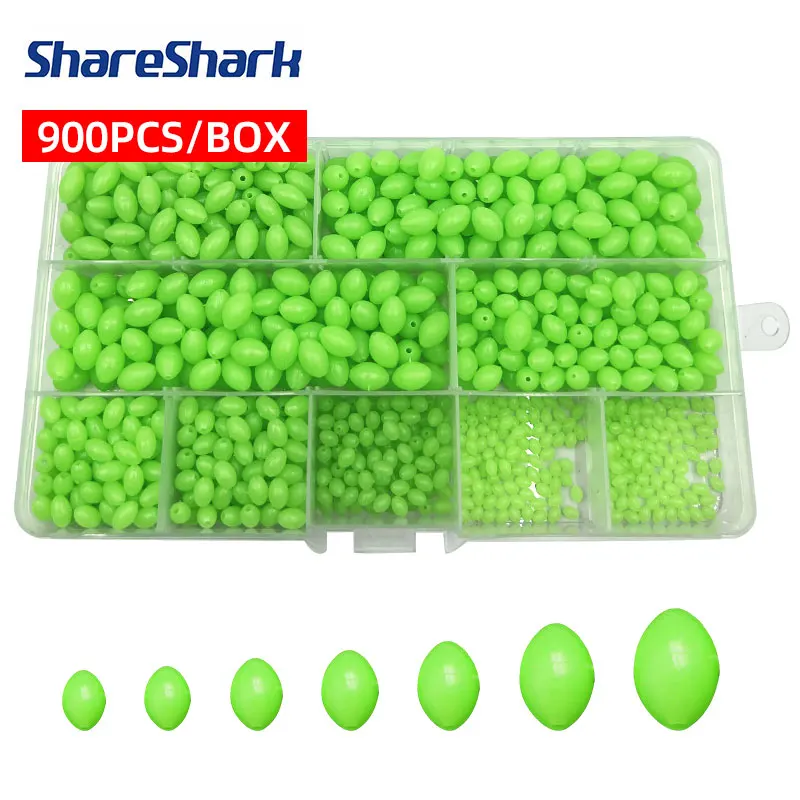 

ShareShark 900 шт., набор овальных бусин для приманки, блокирующие фасоли, флуоресцентные бусины для космических бобов, пластиковые светящиеся бусины, аксессуары для рыболовных снастей