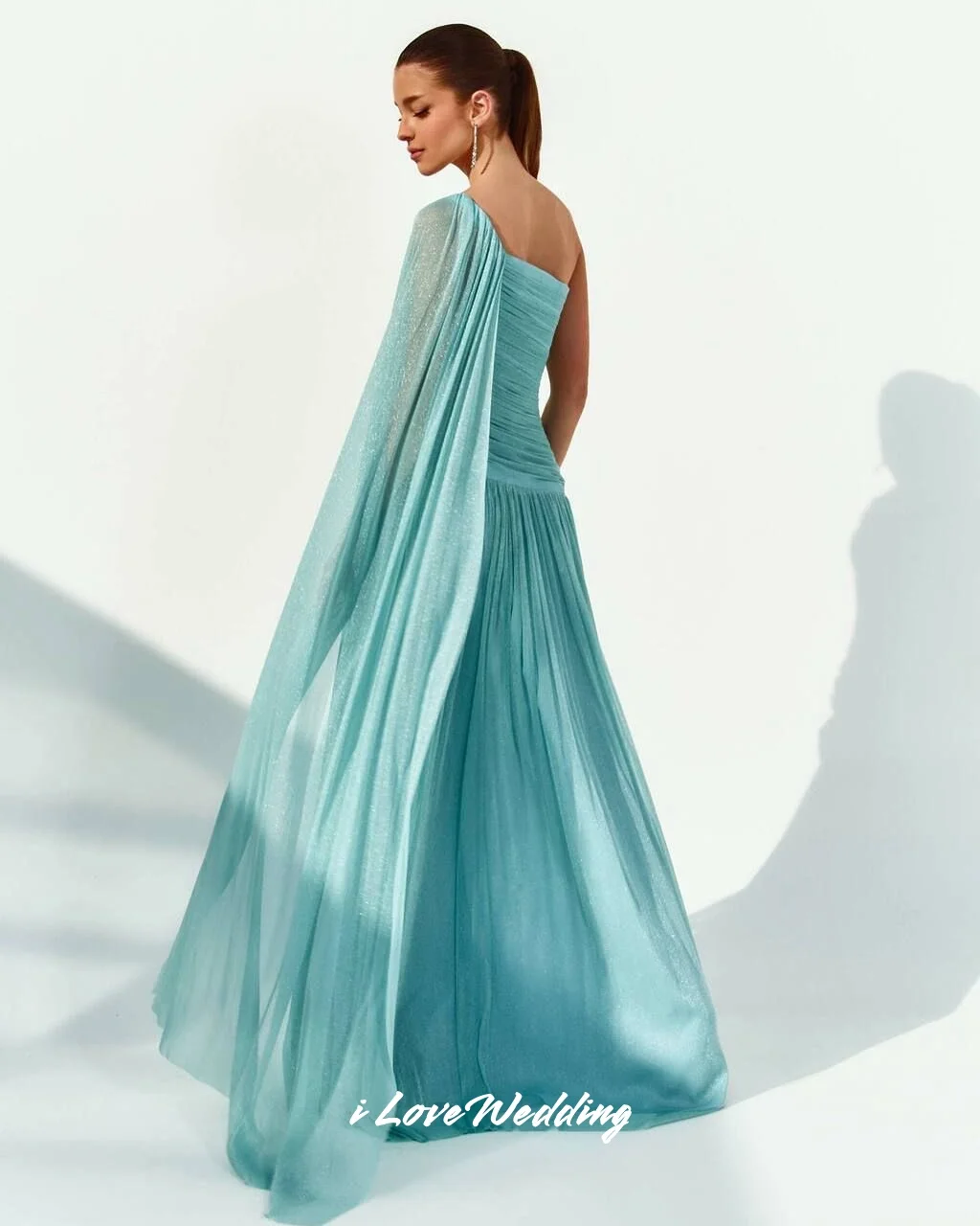 Simple One Shoulder Evening Dresses 2025 Chiffon Pleated Backless A-Line Floor-Length Sweep Train Wedding Party Dress Customized