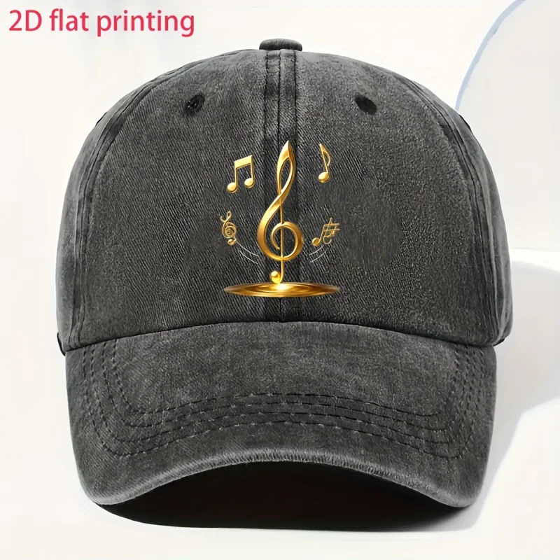 

1pc Golden Music Note Print Adjustable Vintage Washed Baseball - Perfect Gift for Music Lovers, Casual Headwear