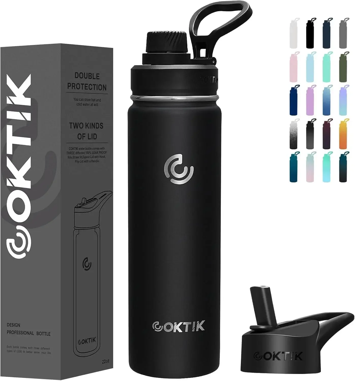 40 Pack 22 oz Sports Water Bottle With Straw,2 Lids, Stainless Steel Vacuum Insulated Water Bottles,Leakproof Lightweight, Keeps