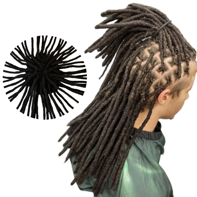 

Замена бразильских натуральных человеческих волос # 1b Черные 14-дюймовые дреды 8x10 из искусственной кожи для чернокожих мужчин